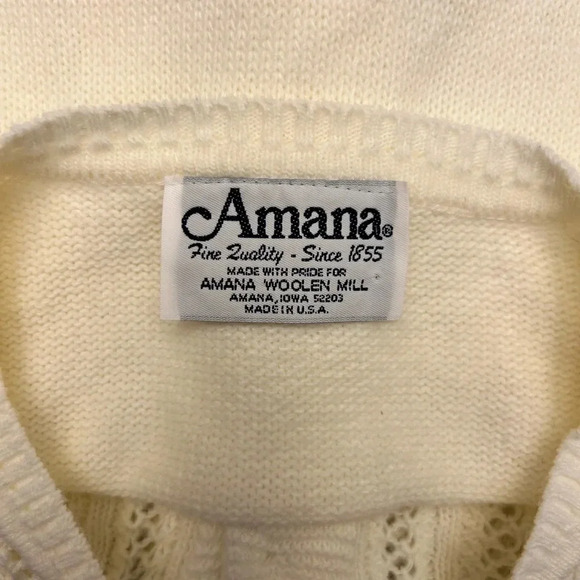 Vintage 90s Amana Open Knit Button Front Cream Ivory Cardigan Retro Twee Mod - Picture 5 of 8